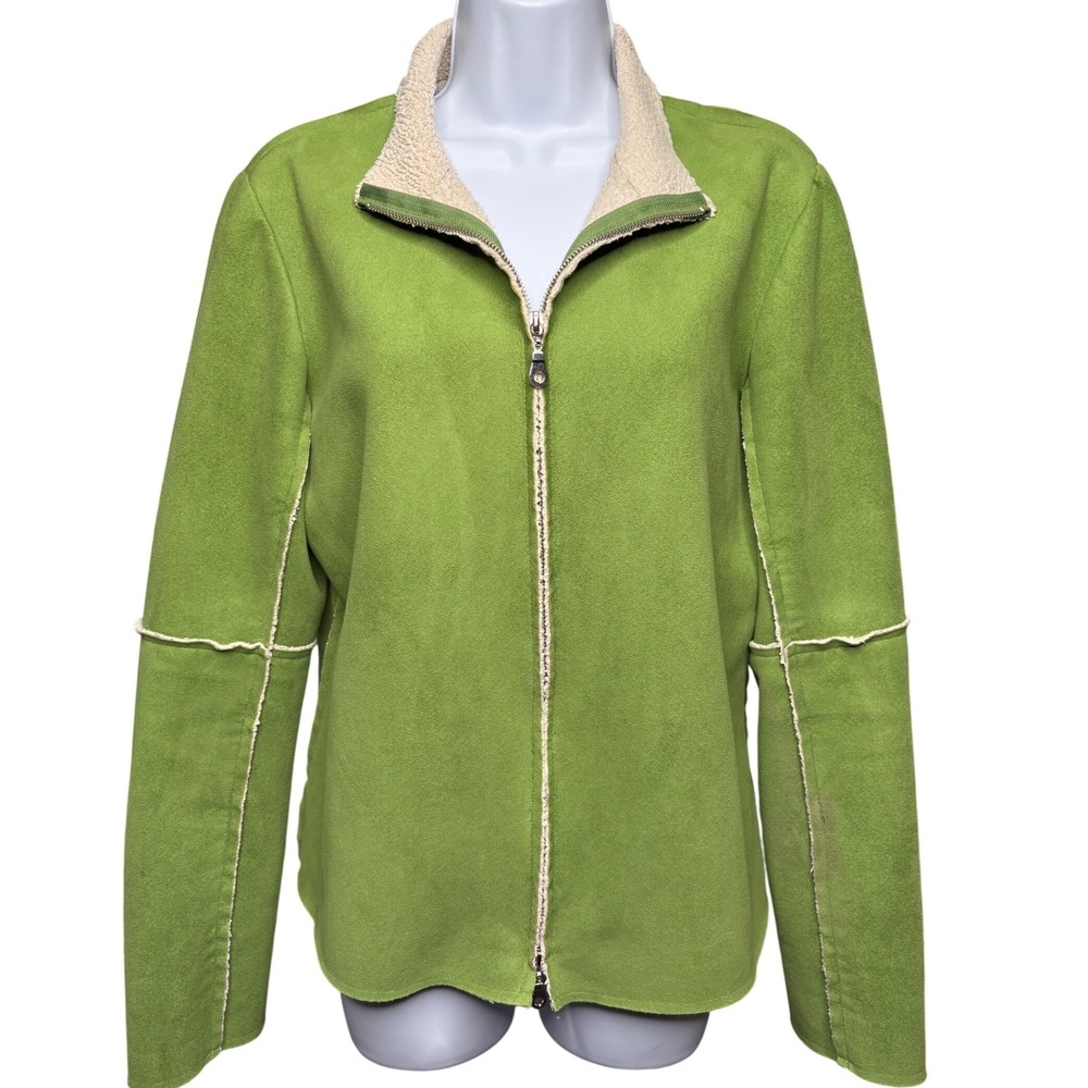 VELVET Womens Green Faux Suede Sherpa Lined Full Zip Jacket Sz L Outdoorsy Cabin